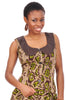 Green Brown and Beige African Print Top with Tafetta