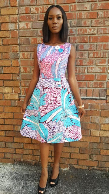 DUpsie's Exclusive Purple Pink Blue African Print Dress-DPX146