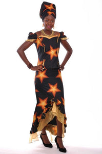 African Star Print Top and Skirt with Organza - DP3473