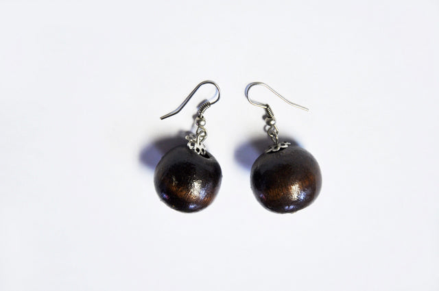 Coffee Brown African Wooden Earrings-DPJ099