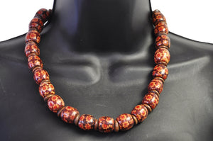 Flowery Patterned African Wooden Necklace-DPJ093