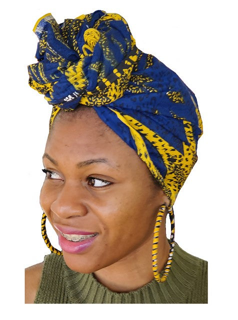 Royal Blue and Golden Yellow African Print Head wrap