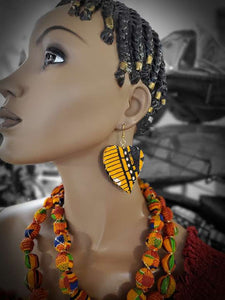 Gold-Black African Print Earrings-DP2687ER4