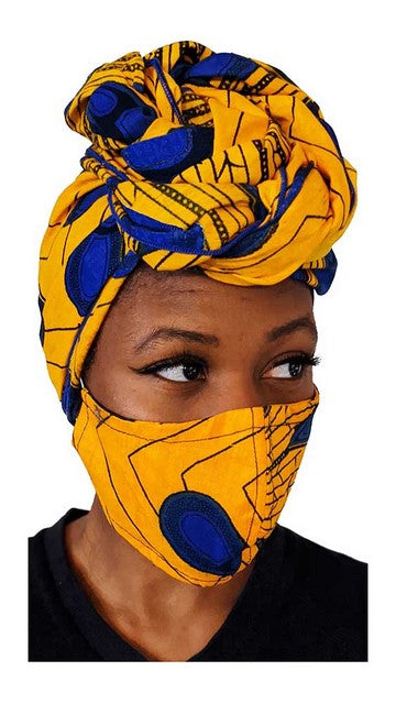 Peacock African Print Cotton Head wrap with a matching mask