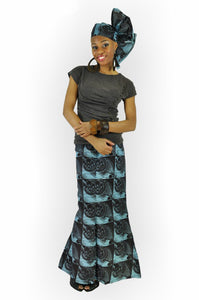 Skyblue and Coffee Brown African Print Skirt