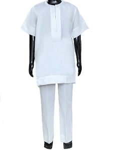 All-White Embroidered African Dashiki With Pants - DPC3949