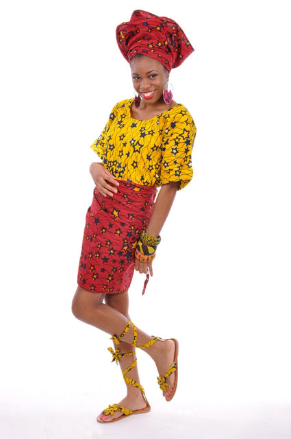 Stunning Yellow and Red Oleku Ankara Top and Wrap Skirt-DP3010