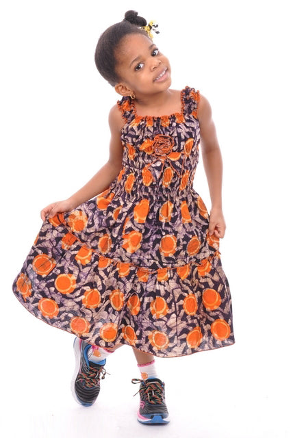 Orange and Brown African Batik Dress-DPC492