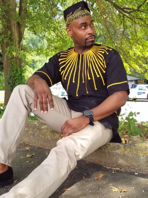 Embroidered Black Panther African Dashiki Shirt-DPBLKP4