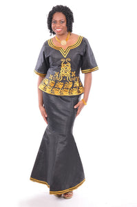 Elegant Black and Gold African Brocade Skirt Set for Ladies