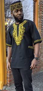 Black Dashiki with Gold Embroidery - Elevate Your Style