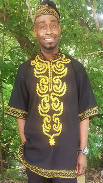 Black Contemporary Dashiki with Gold Embroidery-DPJD200STP