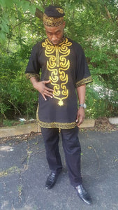 Black and Gold Embroidered #Dashiki Top and Pants-DPJD200GS