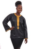 Black Brocade Dashiki Top with Gold Embroidery for Women-DP3460
