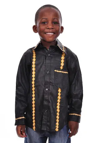 Black and Gold Brocade Buttoned down Shirt-DPC304L - Dupsie's African 6 years Black and Gold Brocade Buttoned down Shirt-DPC304L - Dupsie's African 6 years