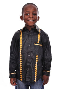 Black and Gold Brocade Buttoned down Shirt-DPC304L
