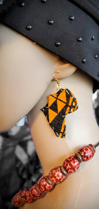 Orange and Black African Print Earrings-DP2687ER6