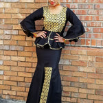 Black Panther African Top and Skirt with Gold Embroidery