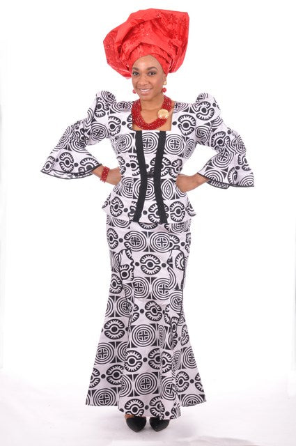 White and Black African Print Top and Skirt-DP3360