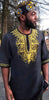 Black and Yellow African Embroidered Dashiki Shirt-DP3781Y