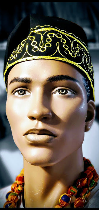 African Black and Yellow Embroidered Hat - DPH3781