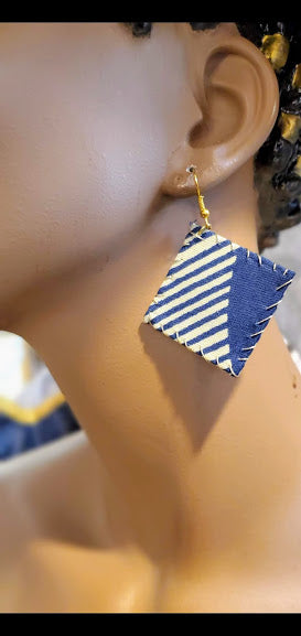 Blue and Cream African Print Earrings-DP3209ER2