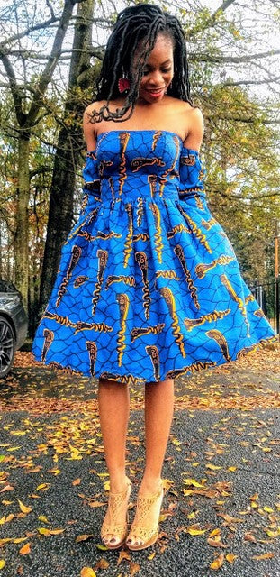 Blue and Orange African Print Ankara Dress-DP3978D
