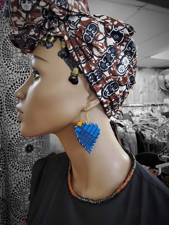 Blue and Orange African Print Earrings-DP378ER4