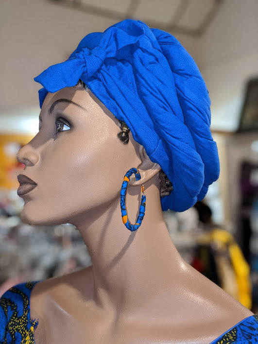 Blue-Orange African Print Hoop Earrings-DPJ3978X
