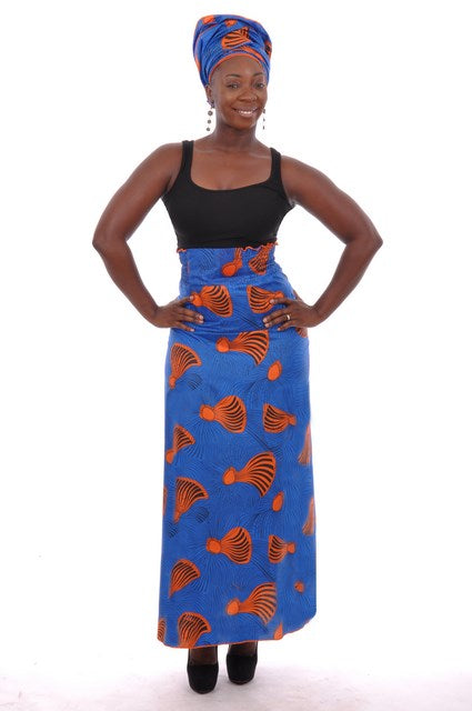 Blue and Orange African Print Skirt-DP3900