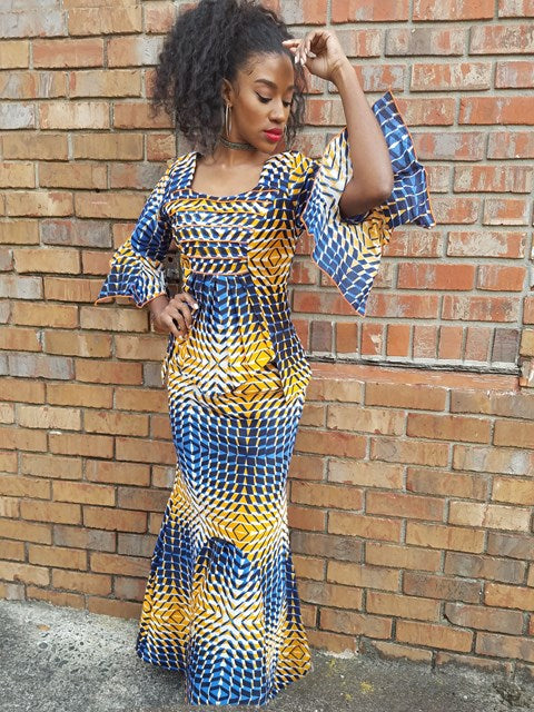 Blue and Orange African Print Top and Skirt-DP3544