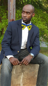 Blue Yellow African Print Bow Tie-DP3829BT
