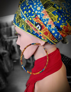 Blue Gold and Red African Print Earrings-DP3849HE