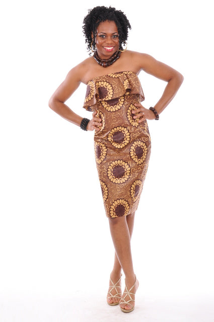 Brown African Print Sleeveless Dress-DP3038