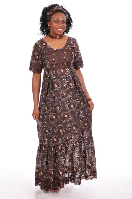 brown and cream lace dress Brown Lace Dress with a touch of Beige and Cream-DP3100
