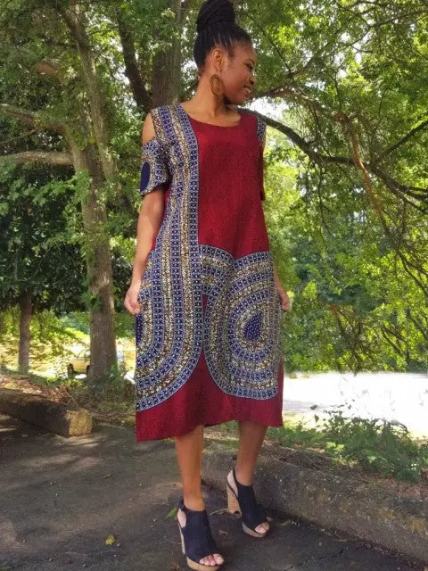 Burgundy Dupsie's Exclusive Print Dress-DPX340