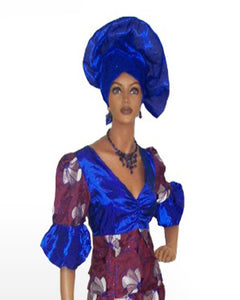 Burgundy, Royal Blue, and Silver Lace Top with Unique Taffeta