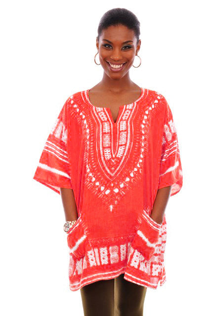 Crimson Red Traditional African Print Dashiki Shirt DP3731W