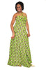 Green and Brown African Print Maxi Halter Dress