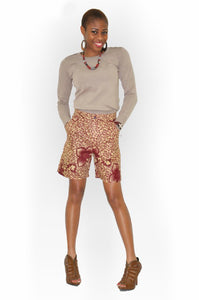Beige and Wine African Print Shorts