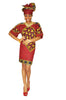 Deep-Red, Goldish Yellow African Print Top and Wrap Skirt-DP3786