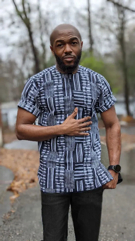 Black and White African Kente Print Ankara Dashiki Shirt 2XL Black and White African Kente Print Ankara Dashiki Shirt 2XL
