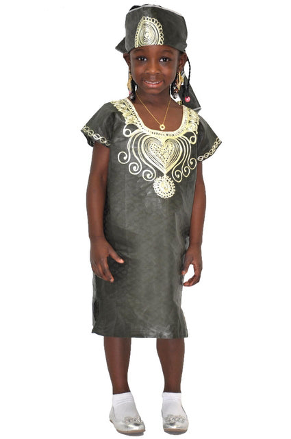 Army Green and Ivory Brocade Dress for Girls
