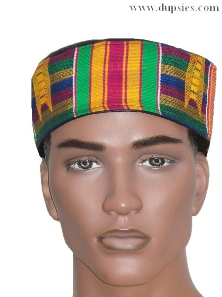 Hand Made Leather-Look With Handwoven Kente Hat