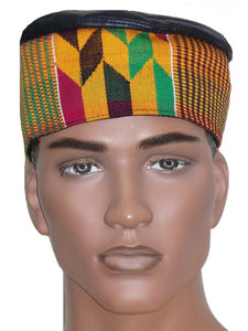 Hand Made Leather-Look With Handwoven Kente Hat-DPH344