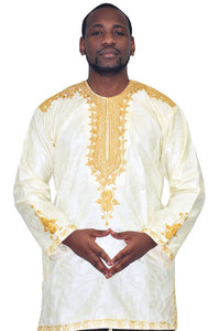 Off White and Gold African New Look Contemporary Brocade Shirt-D