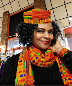 Elsieya Kente African Print Hat and Sash-DP3227LH