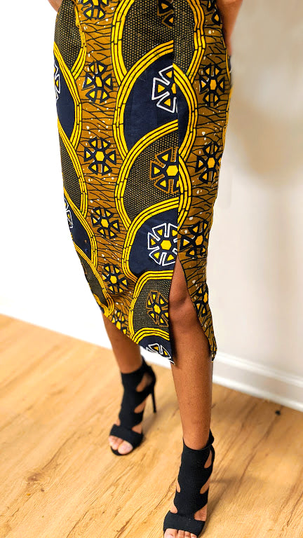 Folu African Print Midi Skirt-DP3210SK7