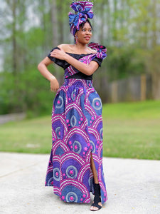 Folusho Purple African Print Skirt with Slit-DP3847SK
