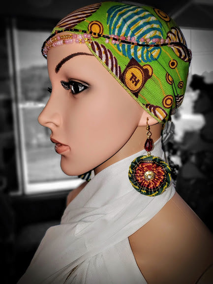 Green African Print Earrings-DPJ2689